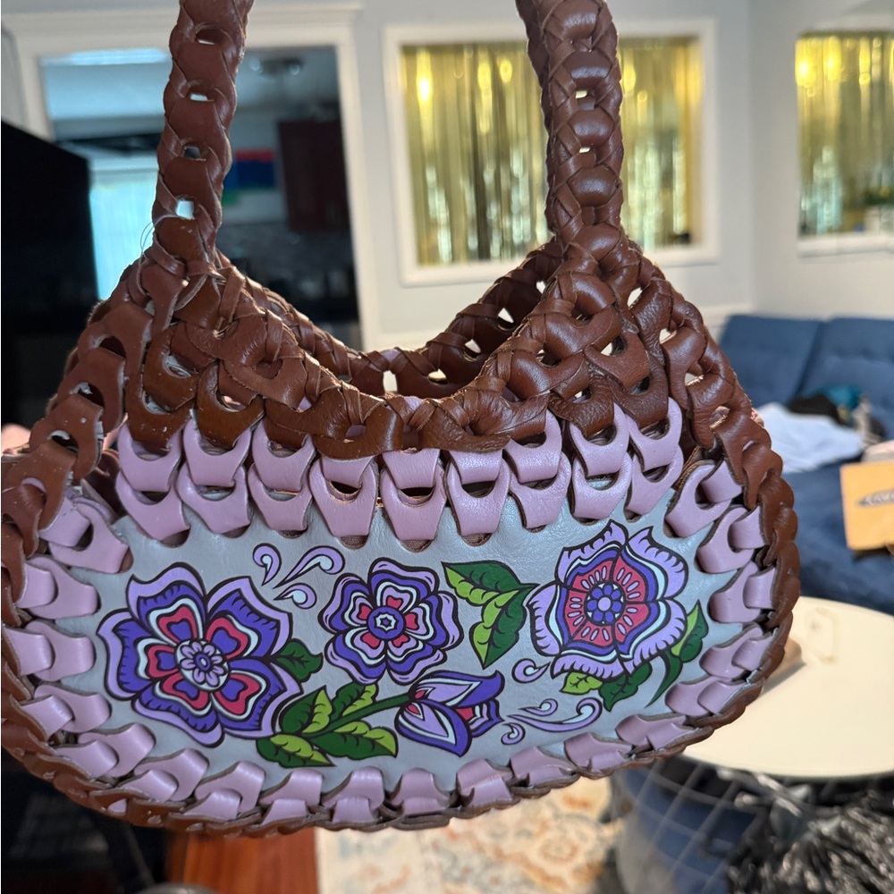Isabella Fiore Brown and Purple Shoulder Bag with Floral Design